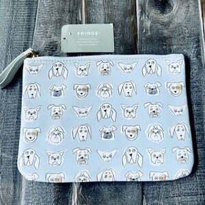 Fringe Blue Dog Faces Zipper Travel Makeup Bag Medium Pouch